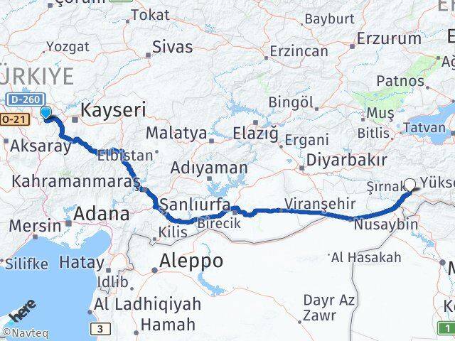 Nevşehir Avanos Şırnak Arası Kaç Km - Yol Haritası