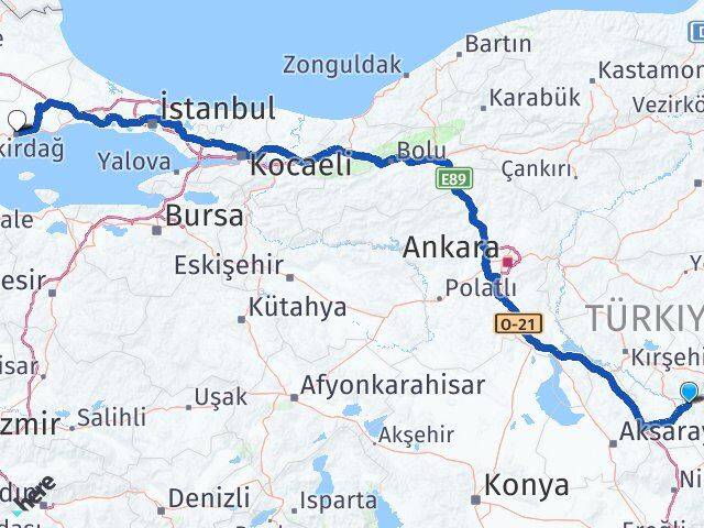 Nevşehir Avanos Tekirdağ Arası Kaç Km - Yol Haritası