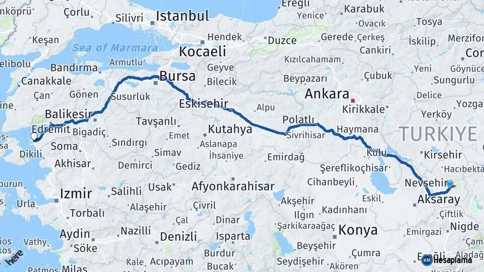 Nevşehir Ayvalık Balıkesir Arası Kaç Km - Yol Haritası