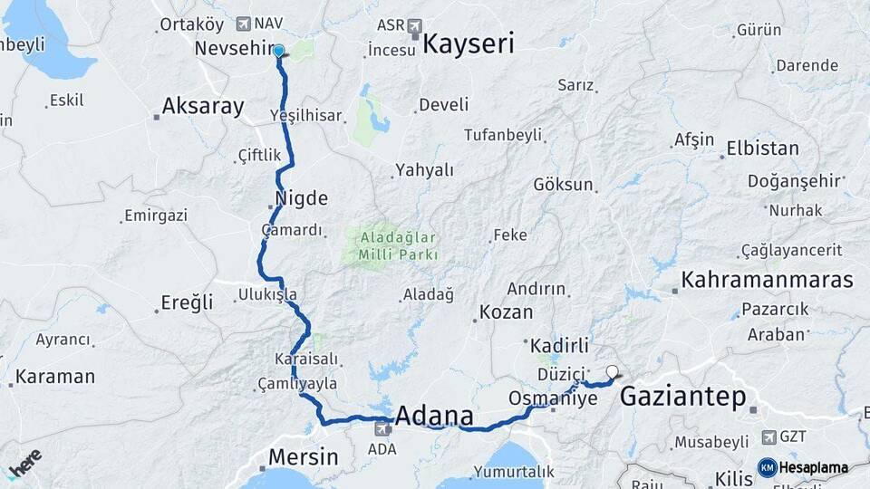Nevşehir Bahçe Osmaniye Arası Kaç Km - Yol Haritası