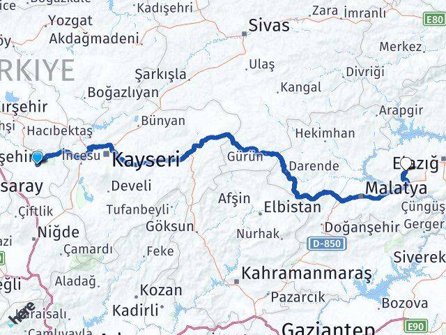 Nevşehir Baskil Elazığ Arası Kaç Km - Yol Haritası