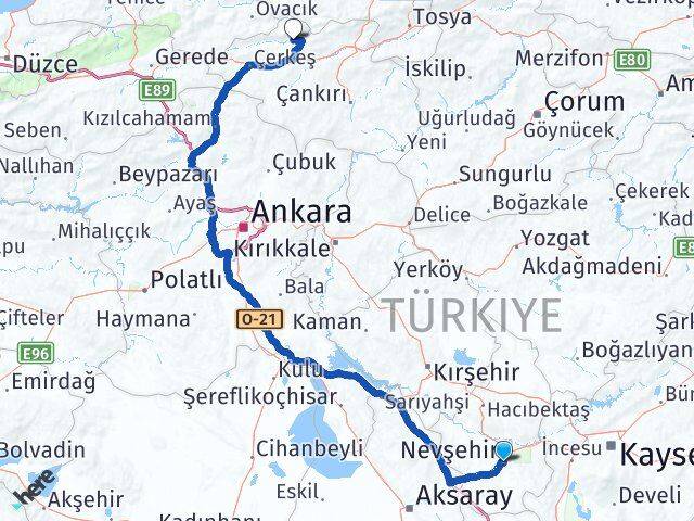 Nevşehir Bayramören Çankırı Arası Kaç Km - Yol Haritası