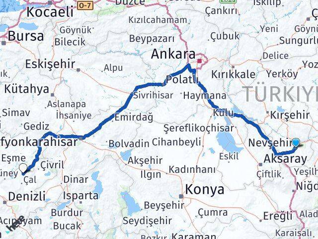 Nevşehir Bekilli Denizli Arası Kaç Km - Yol Haritası