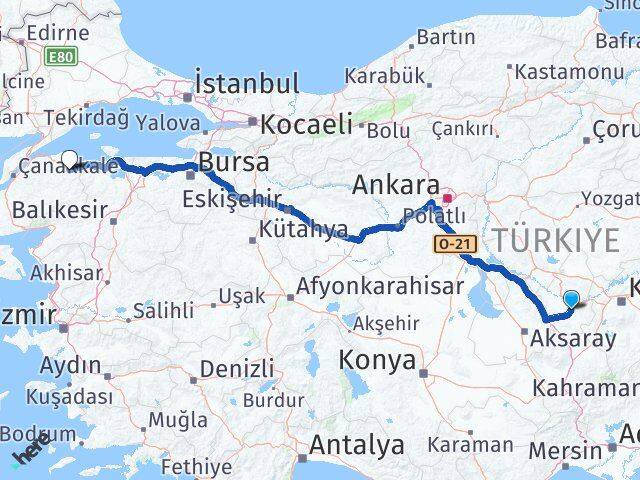 Nevşehir Biga Çanakkale Arası Kaç Km - Yol Haritası