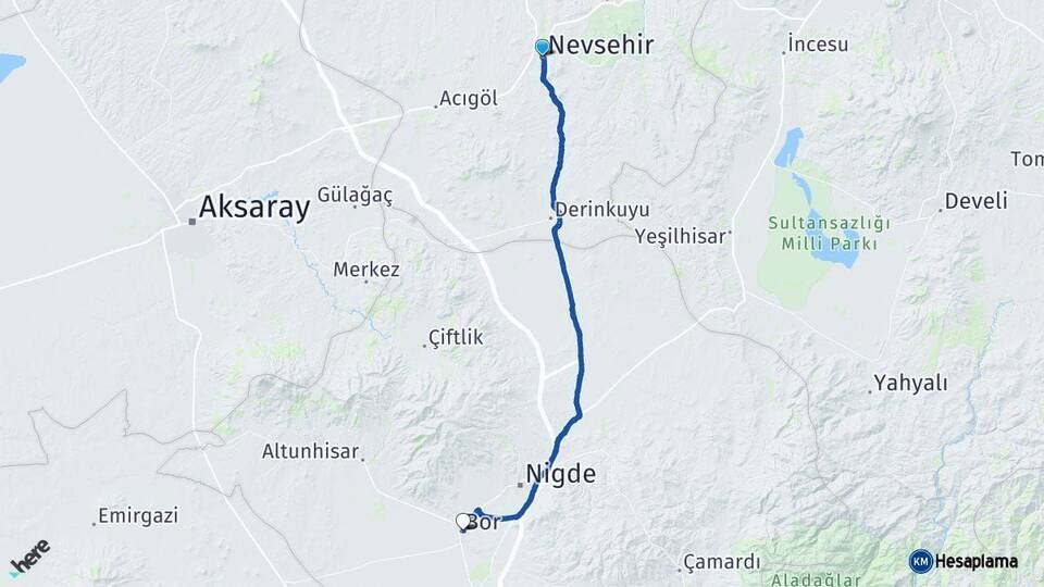 Nevşehir Bor Niğde Arası Kaç Km - Yol Haritası