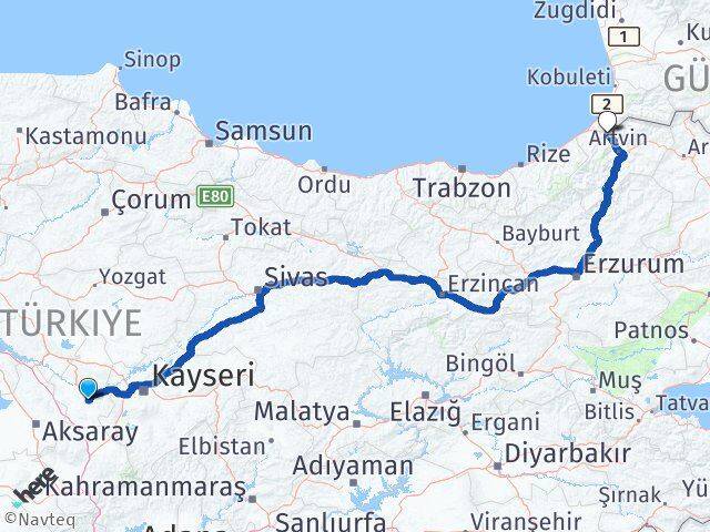 Nevşehir Borçka Artvin Arası Kaç Km - Yol Haritası