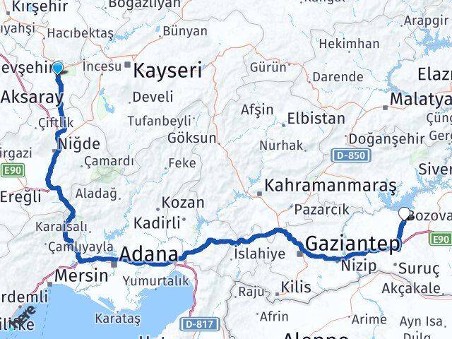 Nevşehir Bozova Şanlıurfa Arası Kaç Km - Yol Haritası