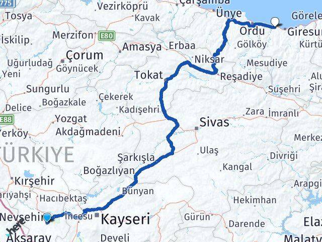 Nevşehir Bulancak Giresun Arası Kaç Km - Yol Haritası