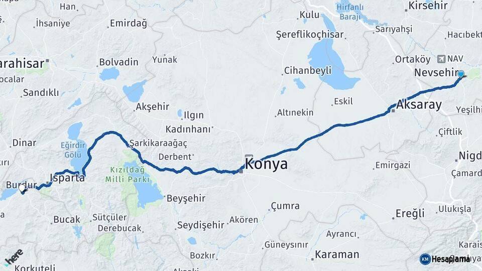 Nevşehir Burdur Arası Kaç Km - Yol Haritası