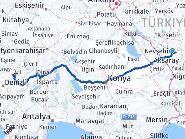 Nevşehir Çal Denizli Arası Kaç Km - Yol Haritası