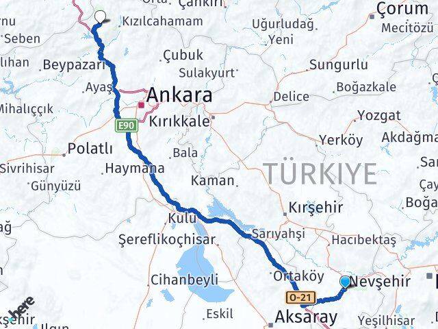 Nevşehir Çamlıdere Ankara Arası Kaç Km - Yol Haritası