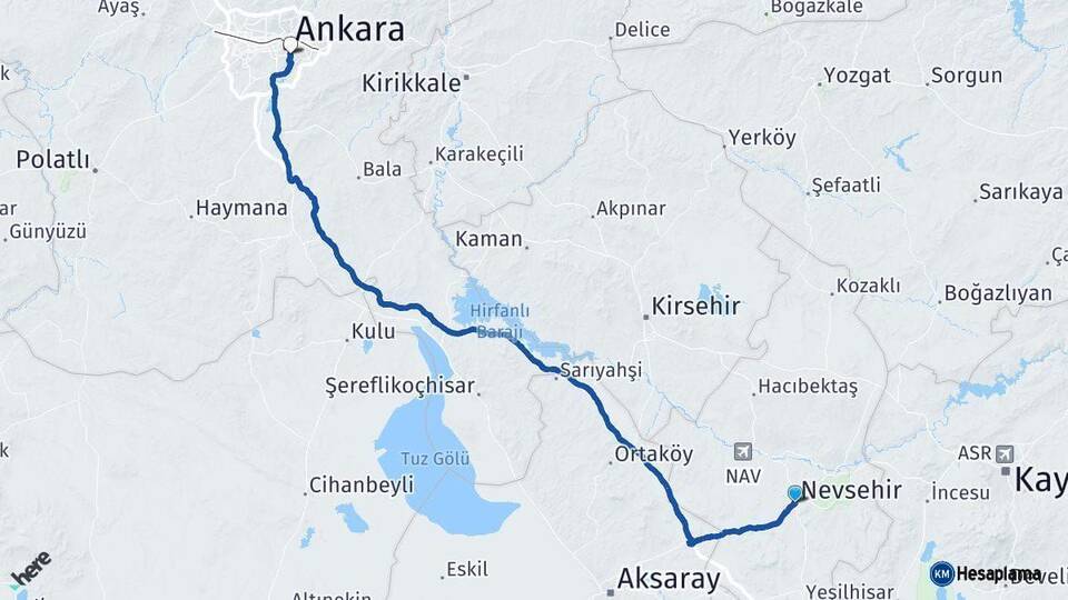 Nevşehir Çankaya Ankara Arası Kaç Km - Yol Haritası