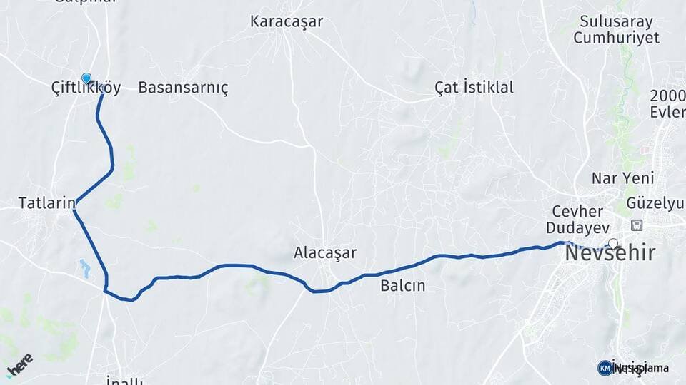 Çiftlikköy Nevşehir Arası Kaç Km - Yol Tarifi