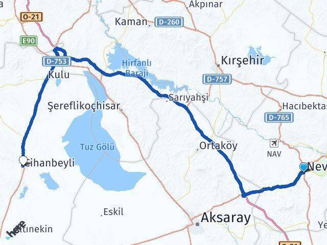 Nevşehir Cihanbeyli Arası Kaç Km - Yol Tarifi