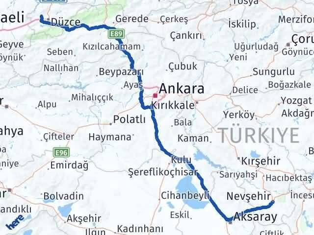 Nevşehir Çilimli Düzce Arası Kaç Km - Yol Haritası