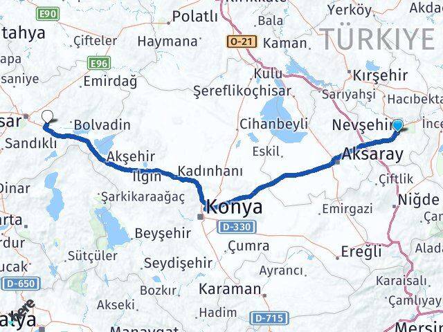 Nevşehir Çobanlar Afyonkarahisar Arası Kaç Km - Yol Haritası