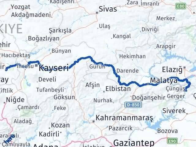 Nevşehir Çüngüş Diyarbakır Arası Kaç Km - Yol Haritası
