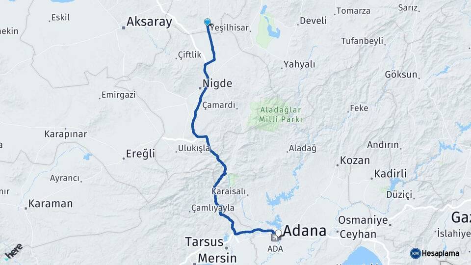 Nevşehir Derinkuyu Adana Arası Kaç Km - Yol Haritası