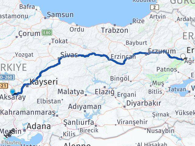 Nevşehir Derinkuyu Ağrı Arası Kaç Km - Yol Haritası