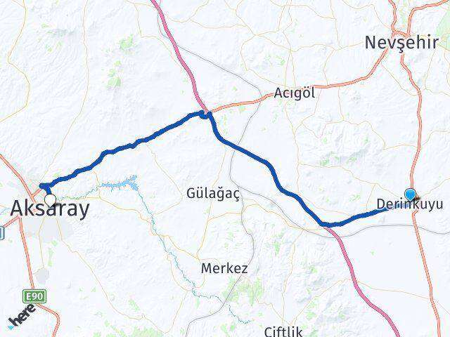 Nevşehir Derinkuyu Aksaray Arası Kaç Km - Yol Haritası