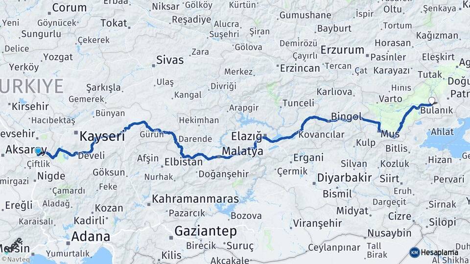 Nevşehir Derinkuyu Alayhanı Aksaray Arası Kaç Km - Yol Haritası