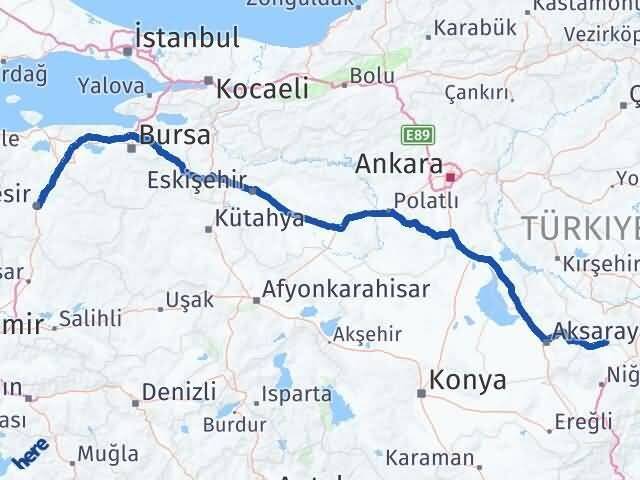 Nevşehir Derinkuyu Balıkesir Arası Kaç Km - Yol Haritası