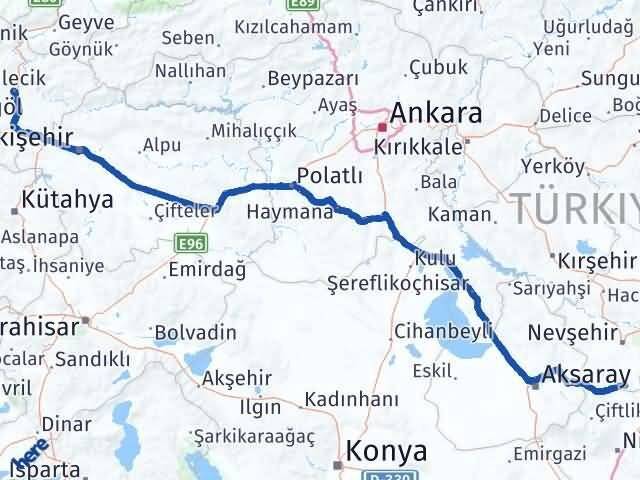 Nevşehir Derinkuyu Bilecik Arası Kaç Km - Yol Haritası