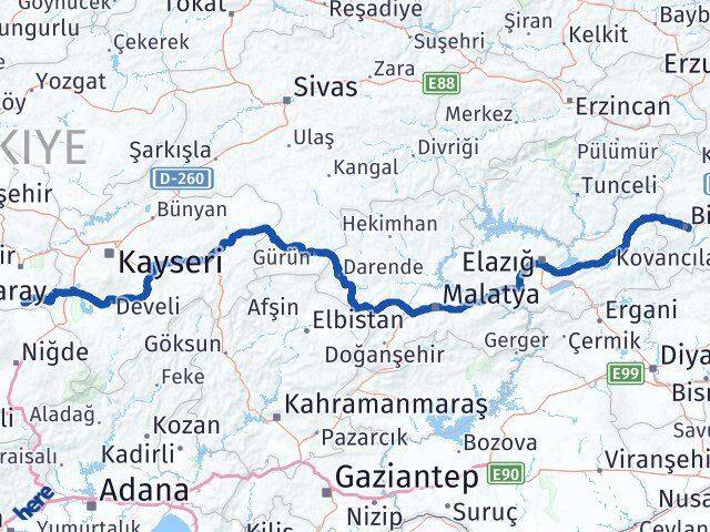 Nevşehir Derinkuyu Bingöl Arası Kaç Km - Yol Haritası