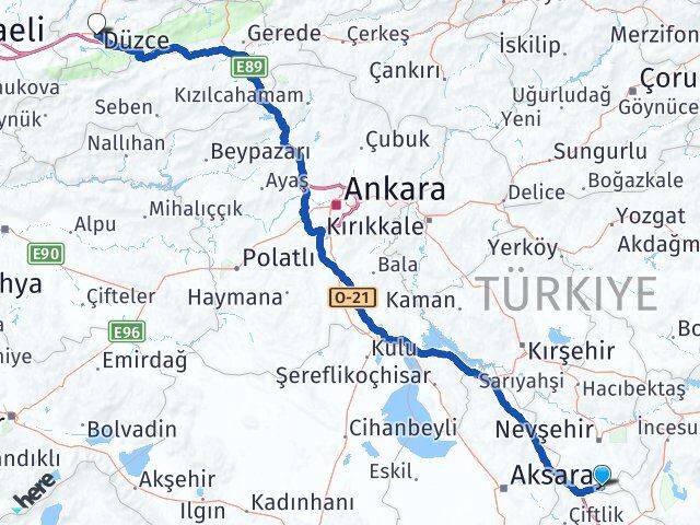 Nevşehir Derinkuyu Düzce Arası Kaç Km - Yol Haritası