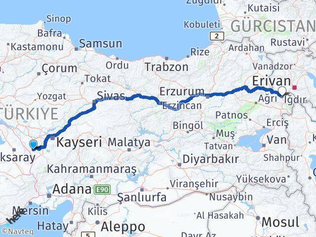 Nevşehir Derinkuyu Iğdır Arası Kaç Km - Yol Haritası