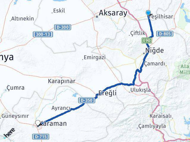 Nevşehir Derinkuyu Karaman Arası Kaç Km - Yol Haritası