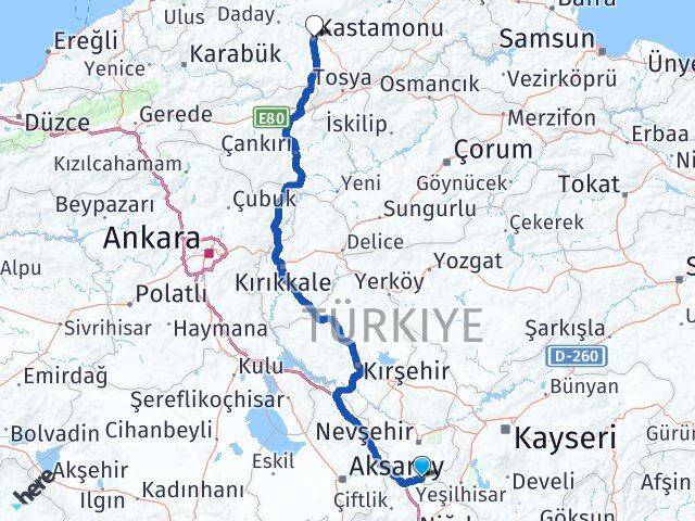 Nevşehir Derinkuyu Kastamonu Arası Kaç Km - Yol Haritası