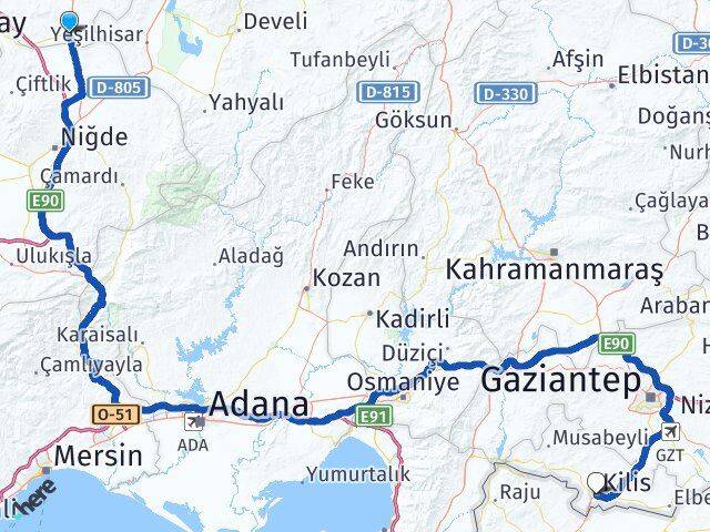 Nevşehir Derinkuyu Kilis Arası Kaç Km - Yol Haritası