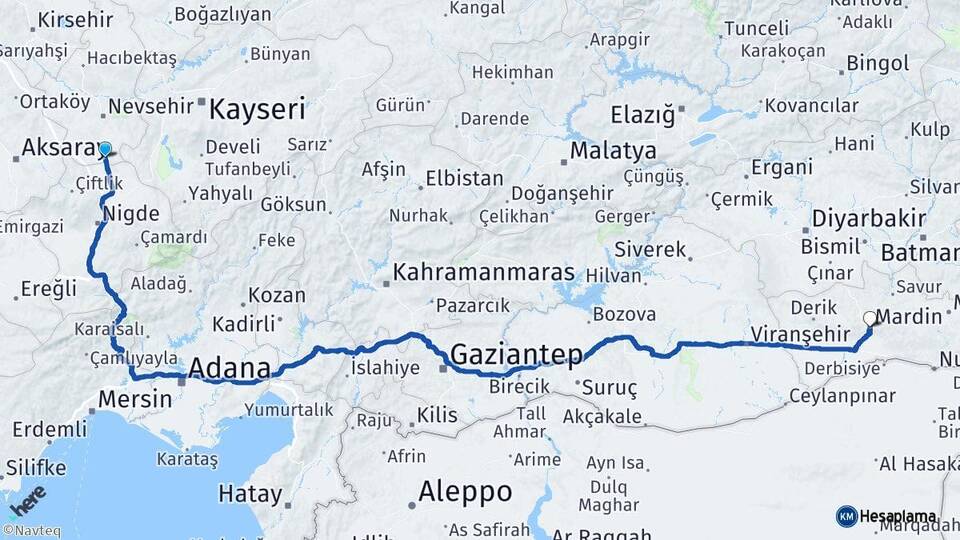 Nevşehir Derinkuyu Mardin Arası Kaç Km - Yol Haritası