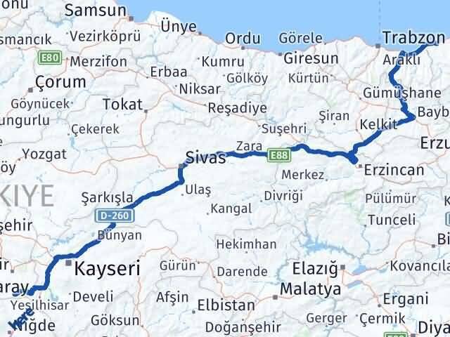 Nevşehir Derinkuyu Rize Arası Kaç Km - Yol Haritası