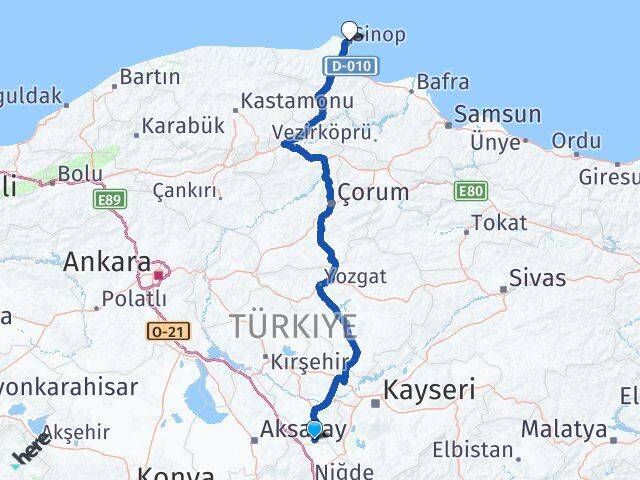 Nevşehir Derinkuyu Sinop Arası Kaç Km - Yol Haritası