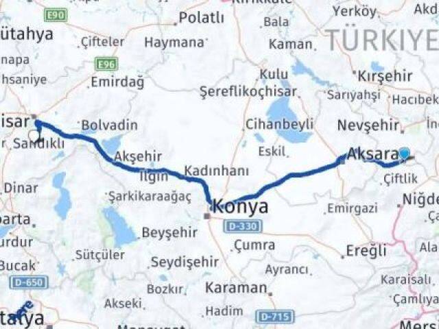 Nevşehir Derinkuyu Şuhut Afyonkarahisar Arası Kaç Km - Yol Haritası