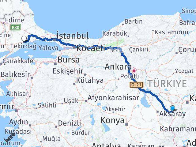 Nevşehir Derinkuyu Tekirdağ Arası Kaç Km - Yol Haritası
