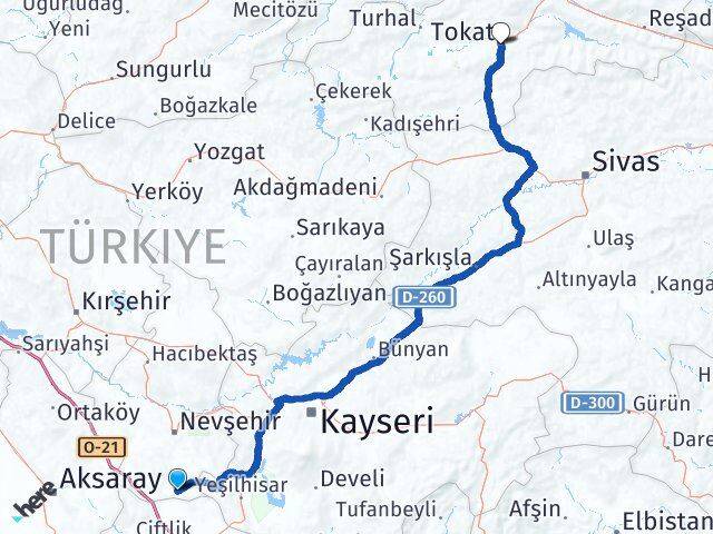 Nevşehir Derinkuyu Tokat Arası Kaç Km - Yol Haritası