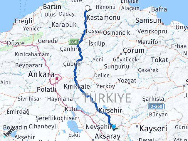 Nevşehir Devrekani Kastamonu Arası Kaç Km - Yol Haritası