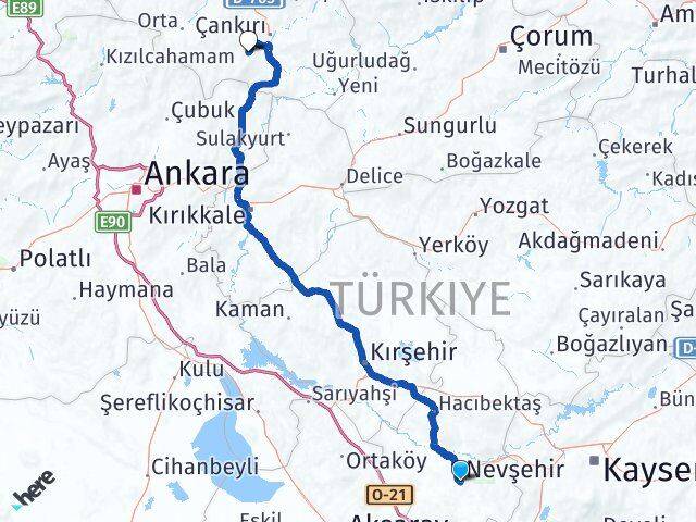 Nevşehir Eldivan Çankırı Arası Kaç Km - Yol Haritası