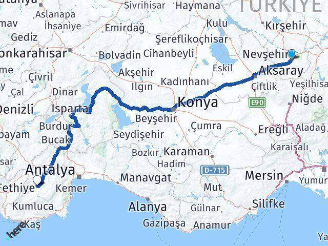 Nevşehir Elmalı Antalya Arası Kaç Km - Yol Haritası