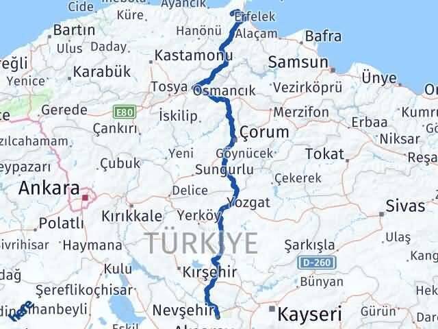 Nevşehir Erfelek Sinop Arası Kaç Km - Yol Haritası