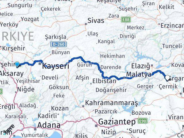 Nevşehir Ergani Diyarbakır Arası Kaç Km - Yol Haritası