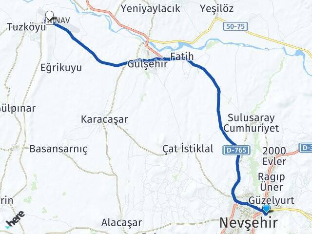 Esentepe Kapadokya Havalimanı Arası Kaç Km - Yol Tarifi