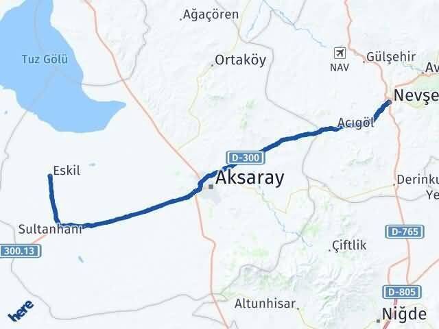 Nevşehir Eskil Aksaray Arası Kaç Km - Yol Haritası