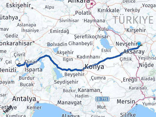 Nevşehir Evciler Afyonkarahisar Arası Kaç Km - Yol Haritası