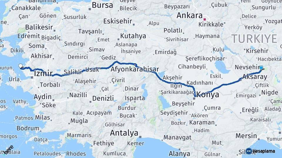Nevşehir Foça İzmir Arası Kaç Km - Yol Haritası