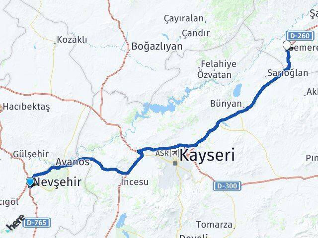 Nevşehir Gemerek Sivas Arası Kaç Km - Yol Haritası