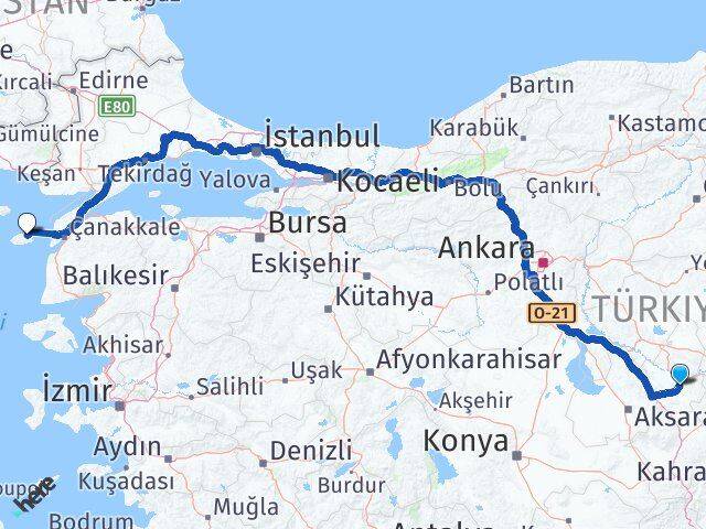 Nevşehir Gökçeada Çanakkale Arası Kaç Km - Yol Haritası